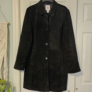 Real Clothes Black Leather Suede Trench Coat Jacket size 16